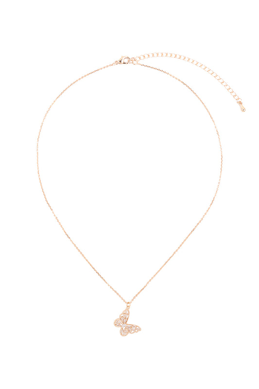 Butterfly Baguette Pendant Brass Necklace