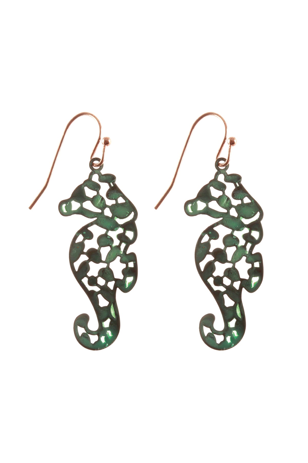 Metal Filigree Sea Horse Fish Hook Earrings Tur2uoise
