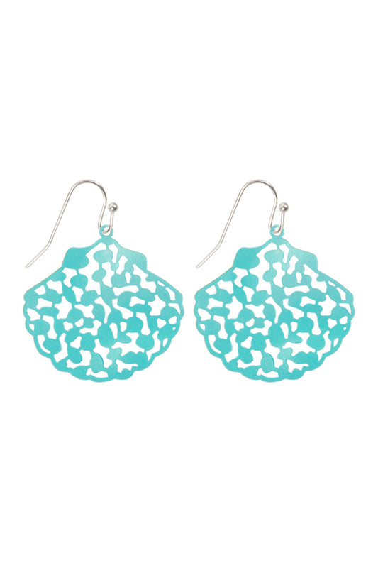 Filigree Shell Fish Hook Earrings Matte Silver A2ua