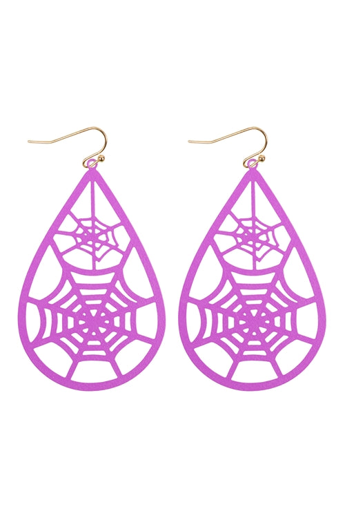 Halloween Web Filigree Teardrop Earrings Purple