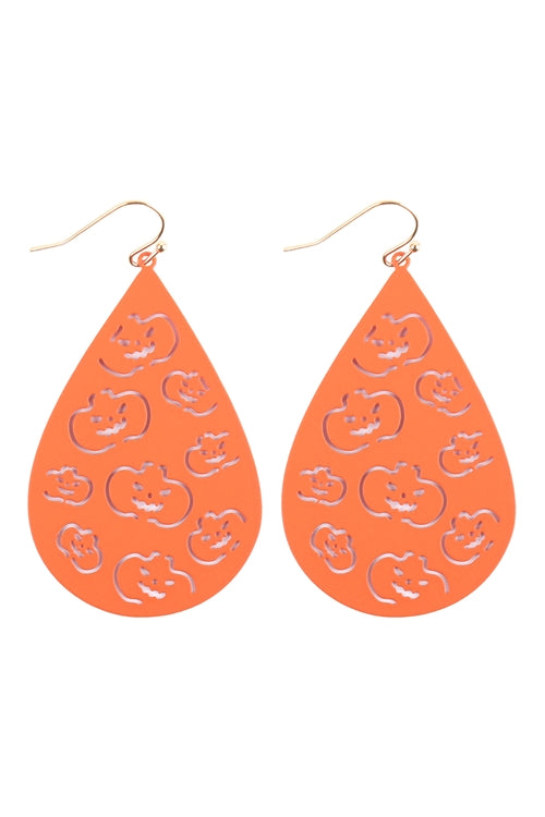 Halloween Pumpkin Filigree Teardrop Earrings Orange