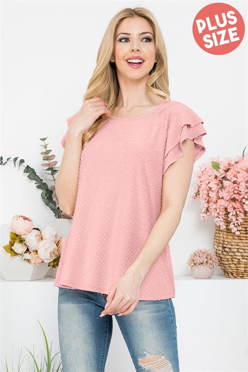 Plus Size Women’s Swiss Dot Ruffle Sleeve Blouse Top