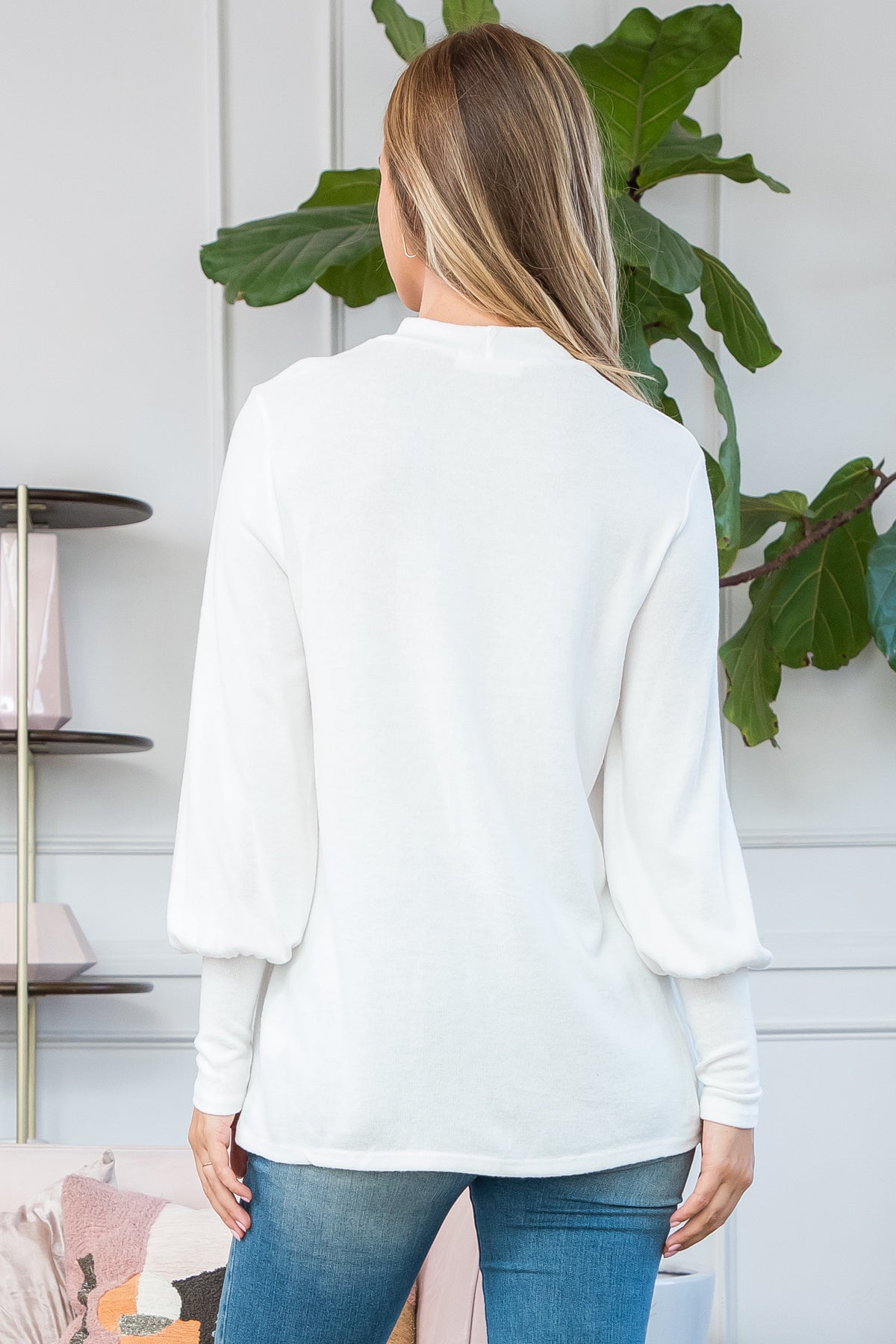Plus Size Puff Sleeve Mock Neck Top