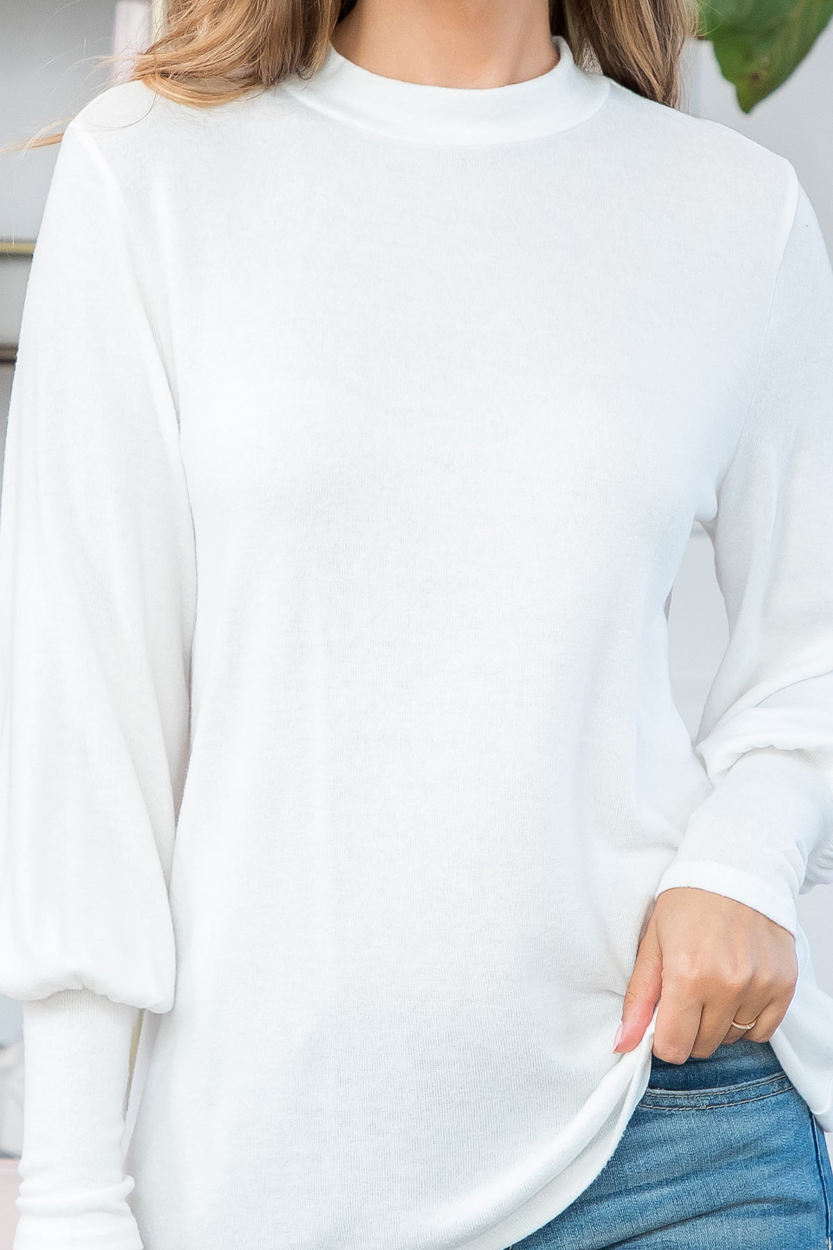 Puff Sleeve Mock Neck Top