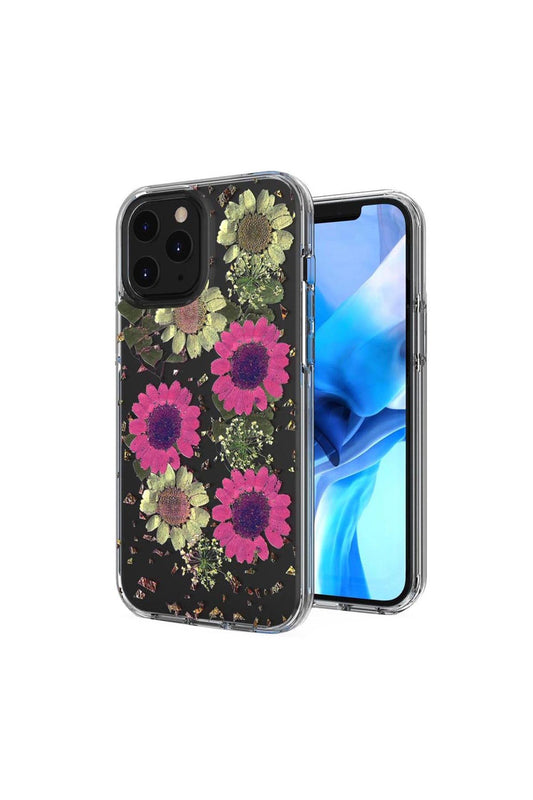 For iPhone 12 Pro Max 6.7 Floral Glitter Design Case Cover