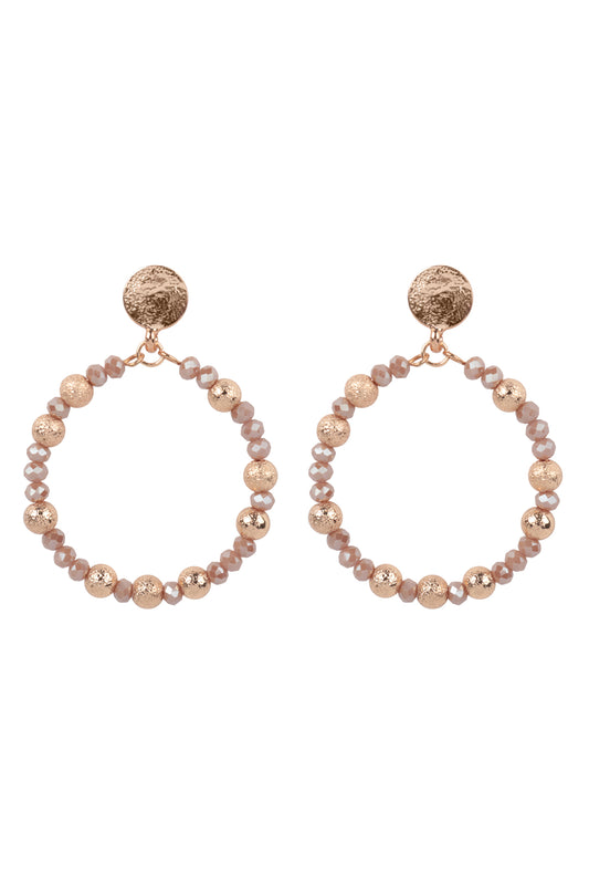 Rondelle Beads Round Post Earrings Rose