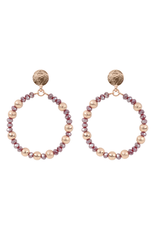 Rondelle Beads Round Post Earrings Wine