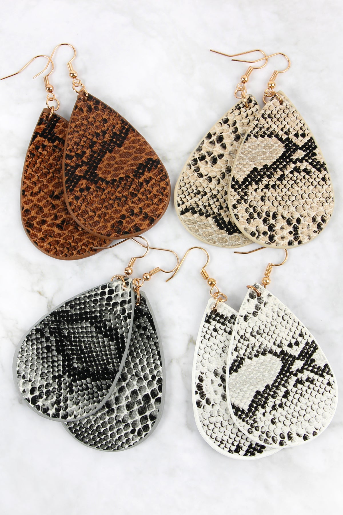 Snake Skin Teardrop Leather Earrings