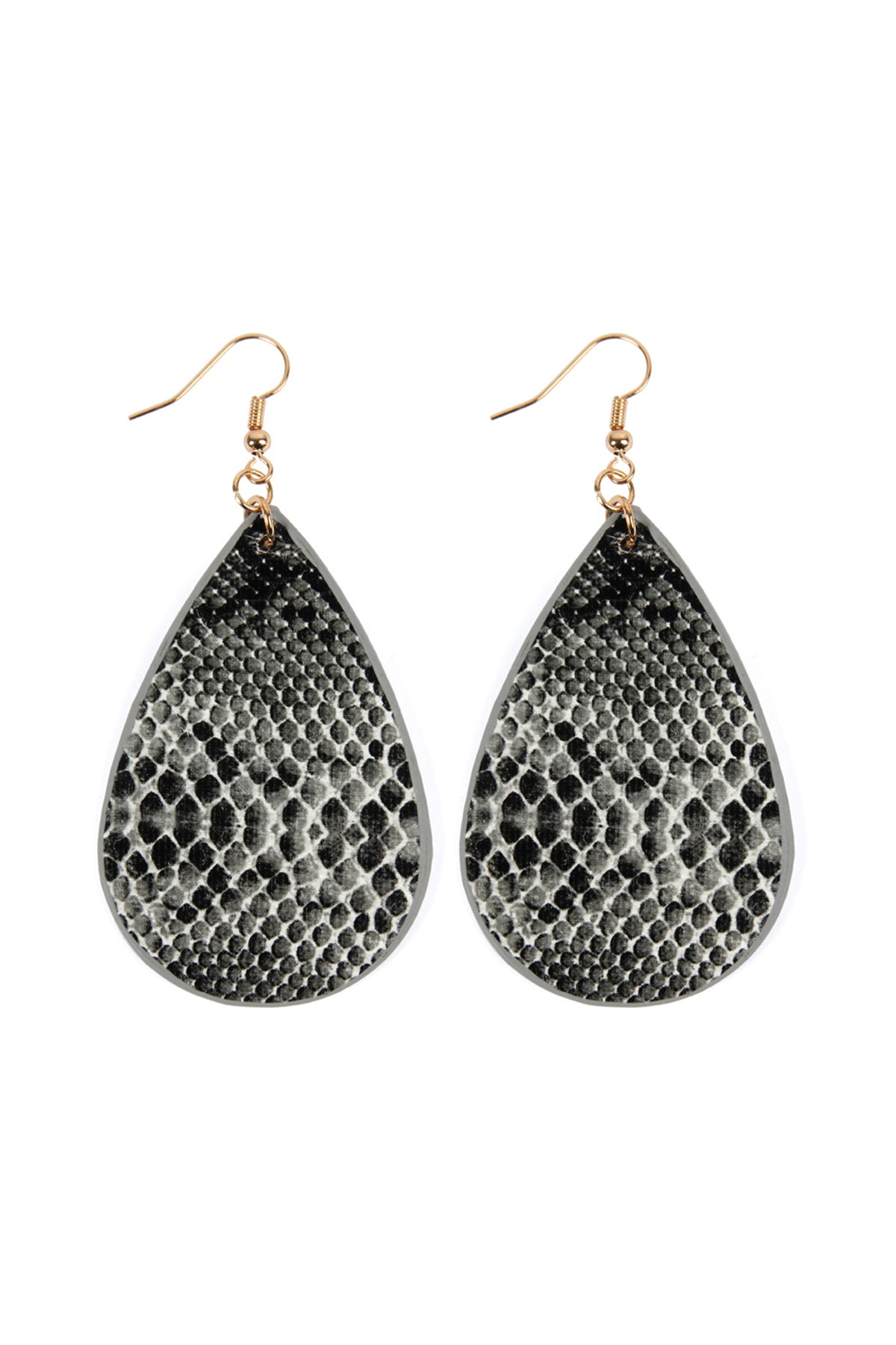Black Snake Skin Teardrop Leather Earrings