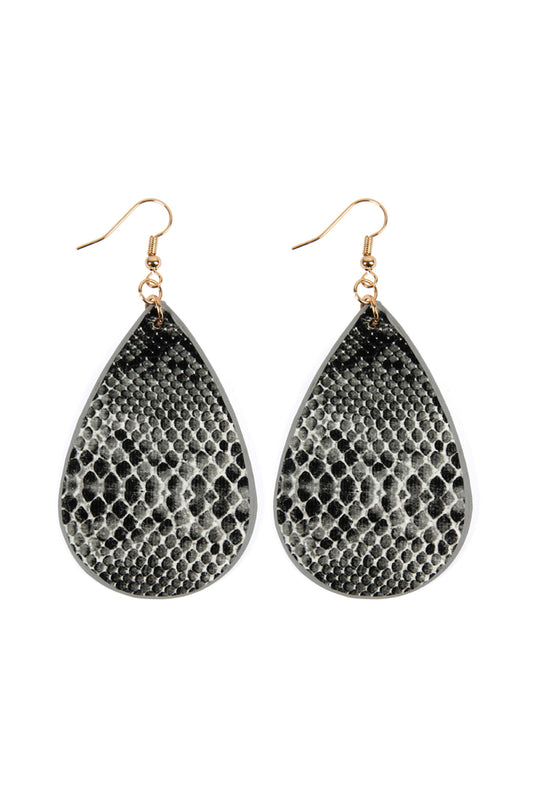Black Snake Skin Teardrop Leather Earrings