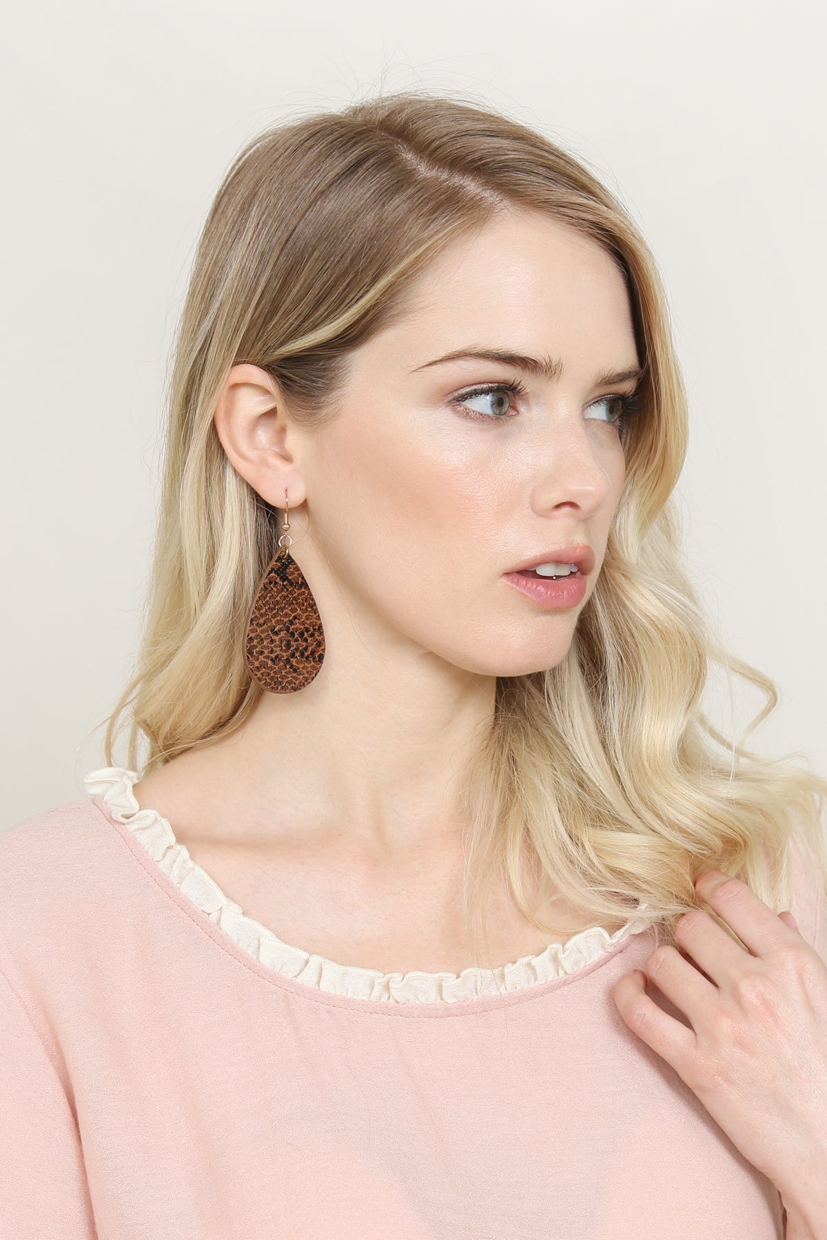 Snake Skin Teardrop Leather Earrings