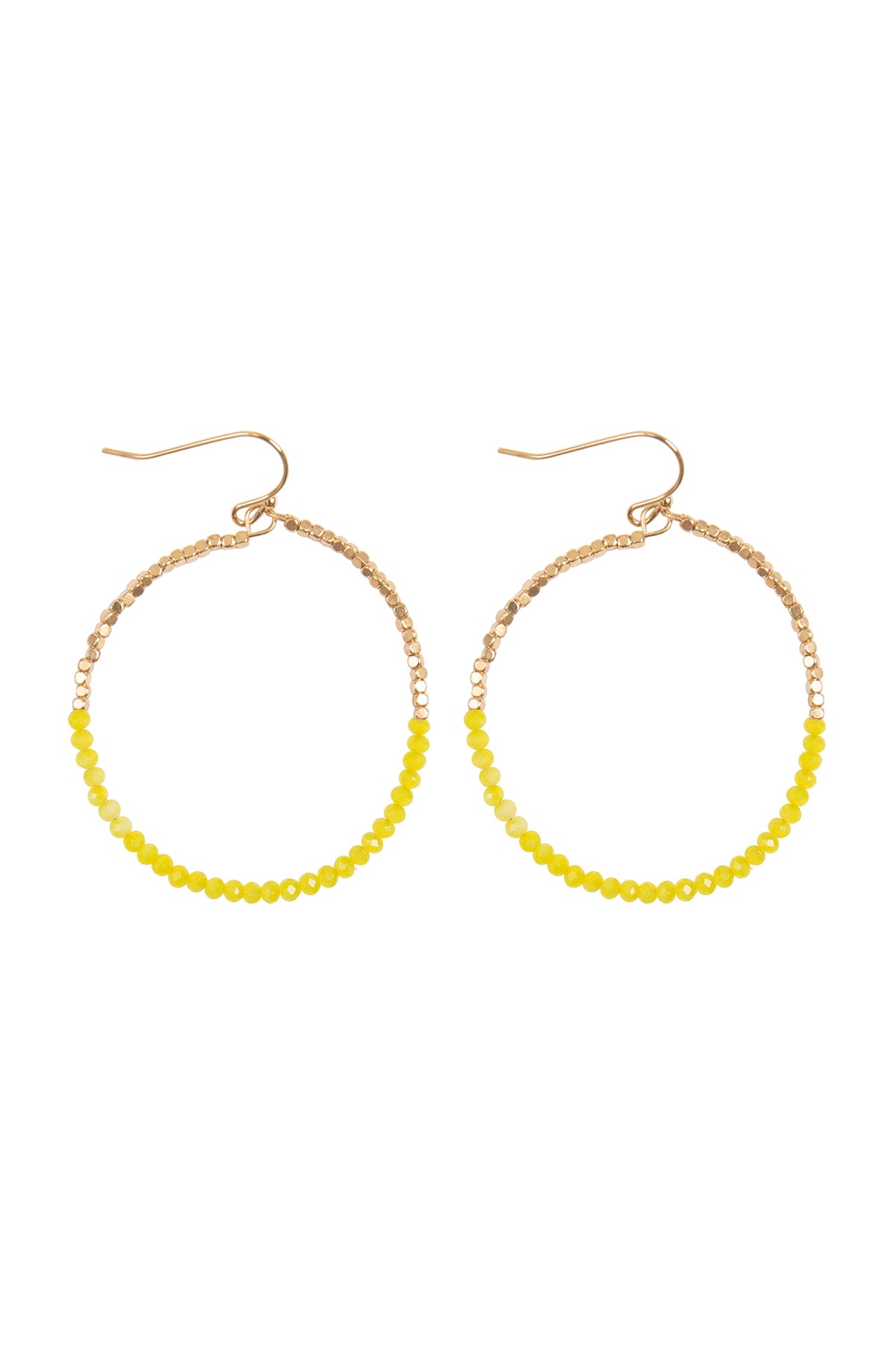 Half Ccb Half Rondelle Beads Circle Fish Hook Earrings Yellow
