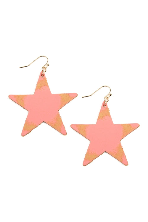 Star Cut Leather Earrings Pink