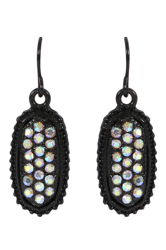 Black AB Oval Texture Pave Rhinestone Classic Earrings