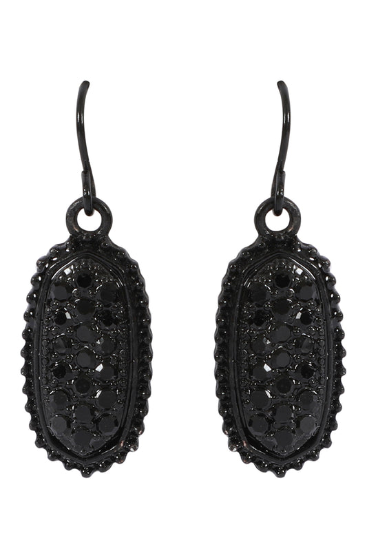 Black Oval texture Pave Rhinestone Classic Earrings