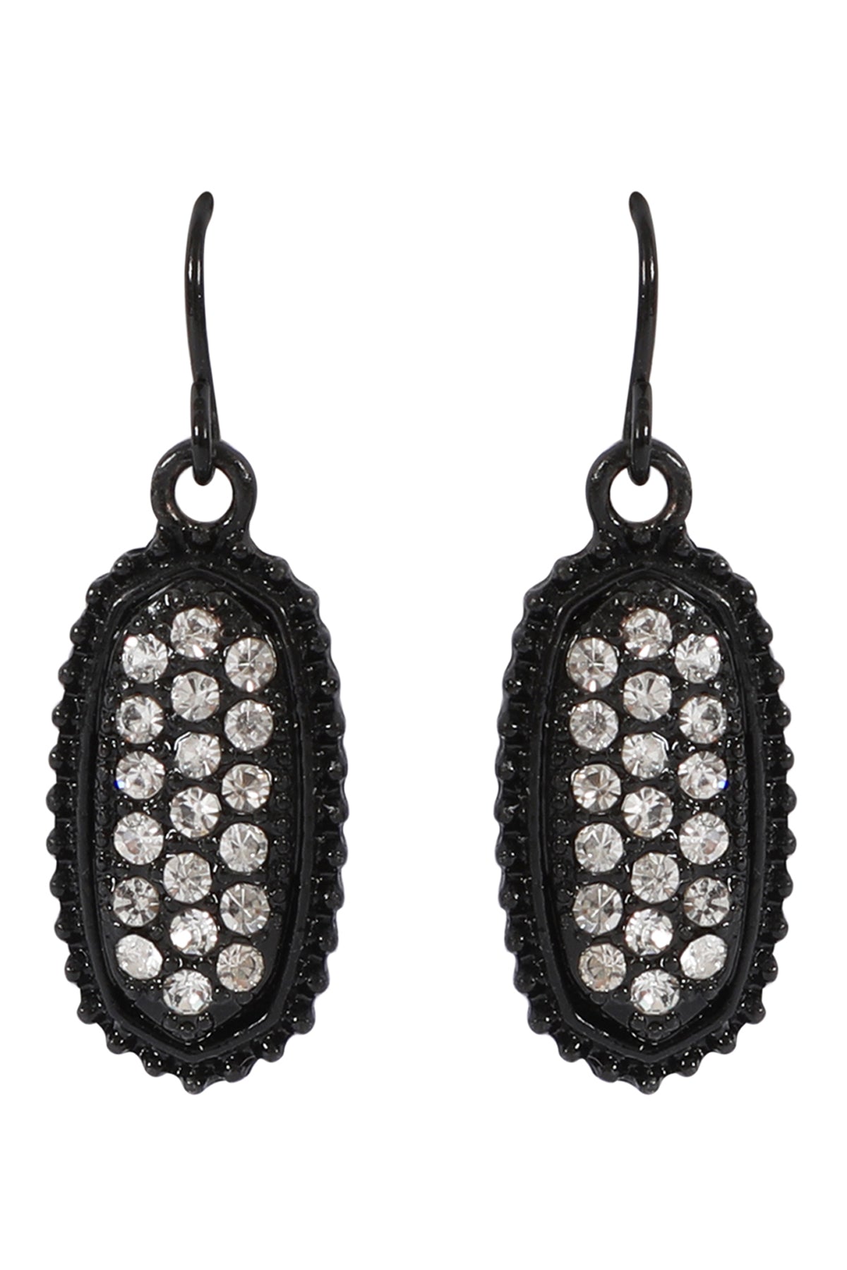 Black Clear Oval Texture Pave Rhinestone Classic Earrings