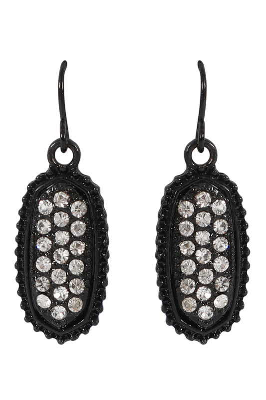 Black Clear Oval Texture Pave Rhinestone Classic Earrings