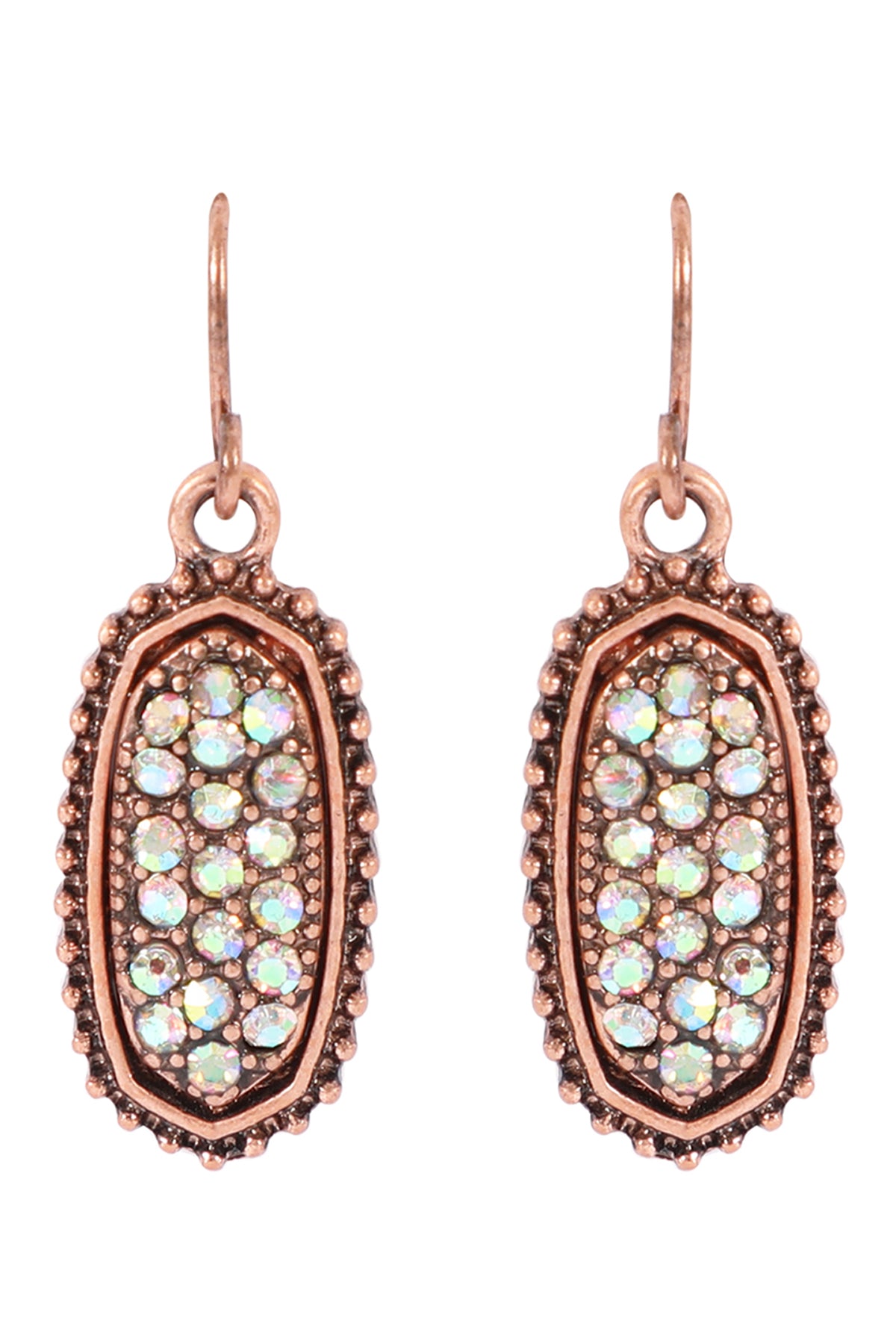 Cobalt AB Oval Texture Pave Rhinestone Classic Earrings