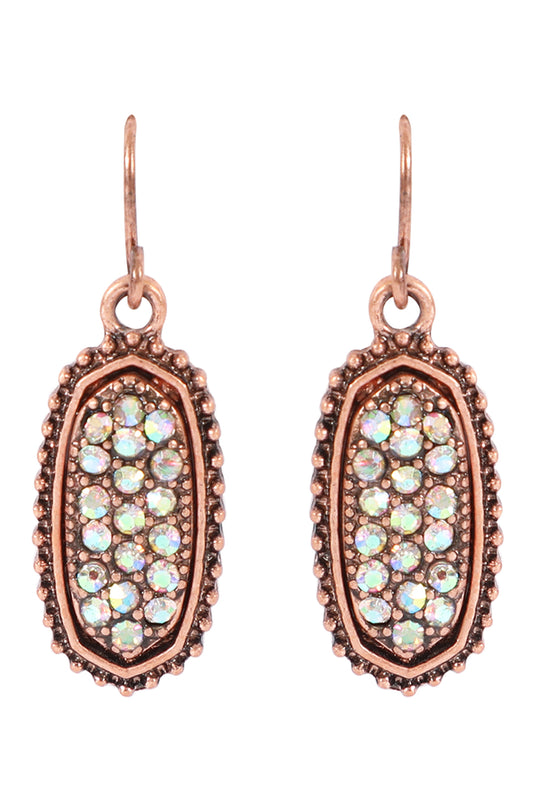 Cobalt AB Oval Texture Pave Rhinestone Classic Earrings
