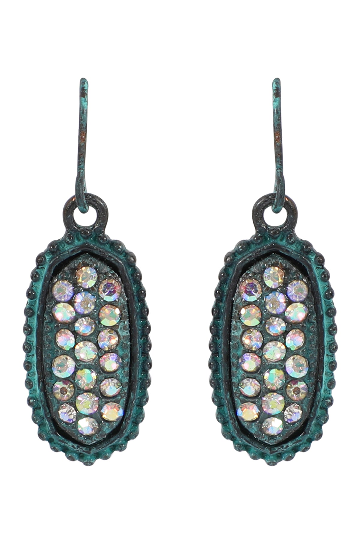 Turquoise AB Oval Texture Pave Rhinestone Classic Earrings
