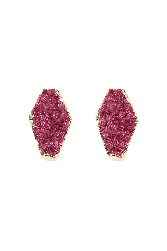 Purple Geometric Shape Druzy Stone Post Stud Earrings