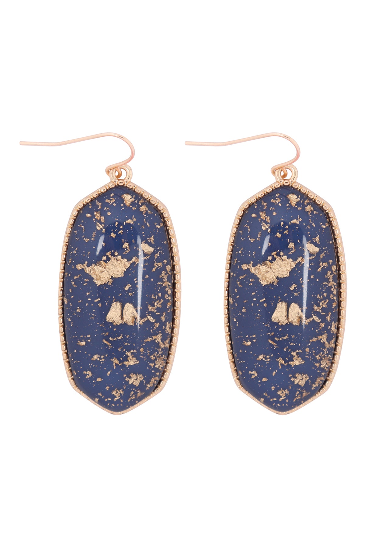 Oval Stone W/ Gold Specks Earrings Blue