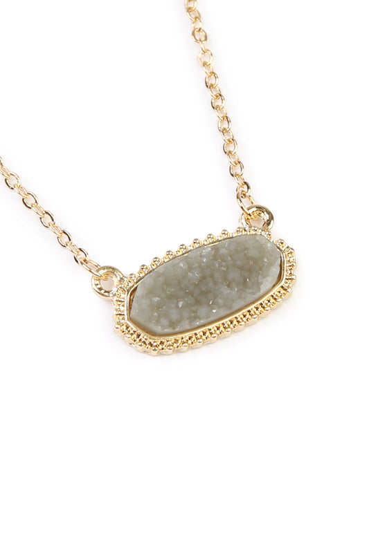 Druzy Stone Oval Pendant Necklace And Earring Set