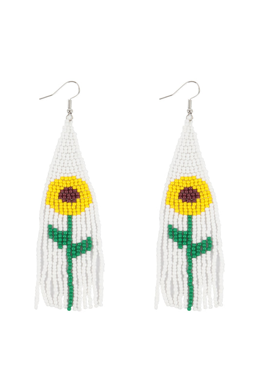 Summer Sunflower Seed Beads Fringe Fish Hook Boho Earrings