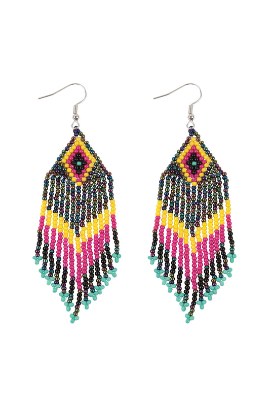 Tribal Pattern Seed Beads Boho Fish Hook Earrings Multicolor