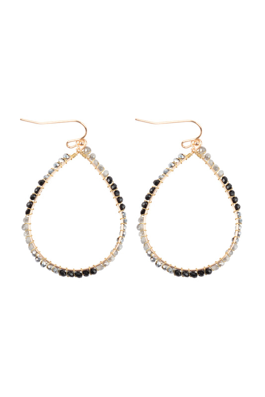 Wire Teardrop Glass Beads Fish Hook Earrings Black