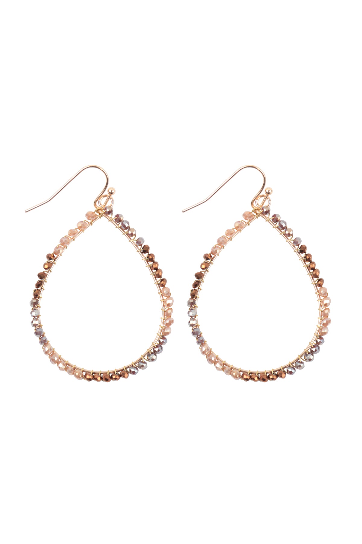Wire Teardrop Glass Beads Fish Hook Earrings Brown