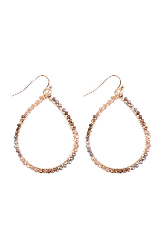 Wire Teardrop Glass Beads Fish Hook Earrings Brown