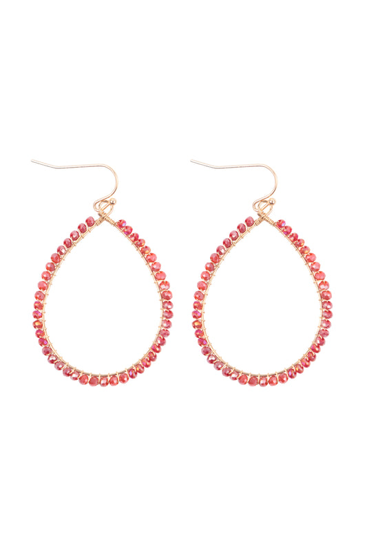 Wire Teardrop Glass Beads Fish Earrings Burgundy