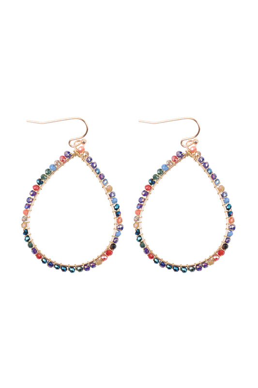 Wire Teardrop Glass Beads Fish Hook Earrings Multicolor