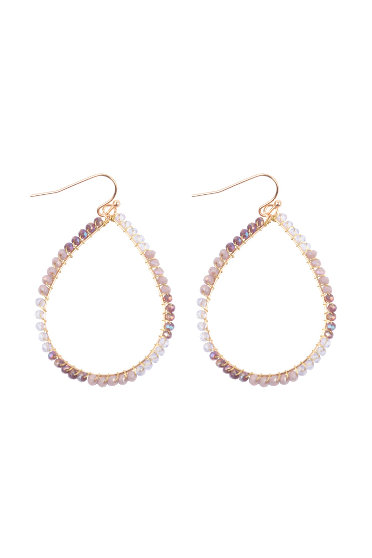 Wire Teardrop Glass Beads Fish Hook Earrings Purple