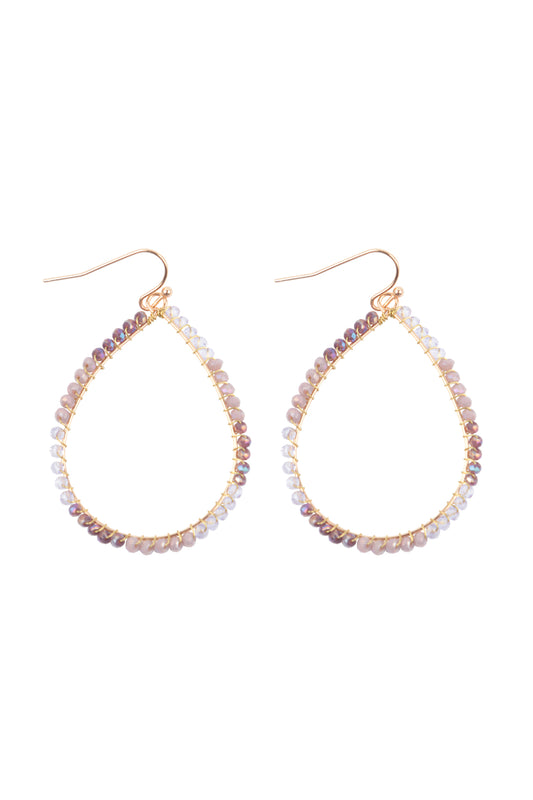 Wire Teardrop Glass Beads Fish Hook Earrings Purple