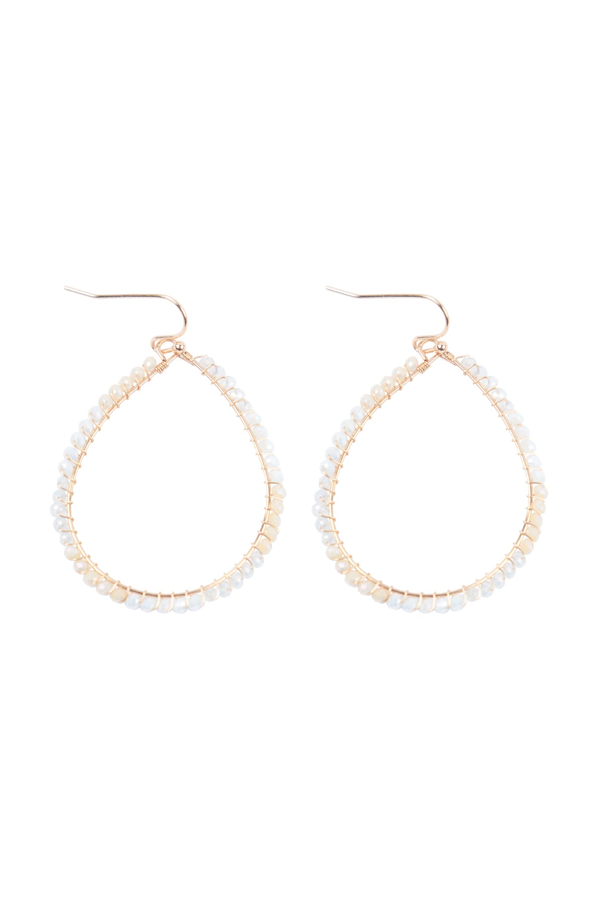 Wire Teardrop Glass Beads Fish Hook Earrings White