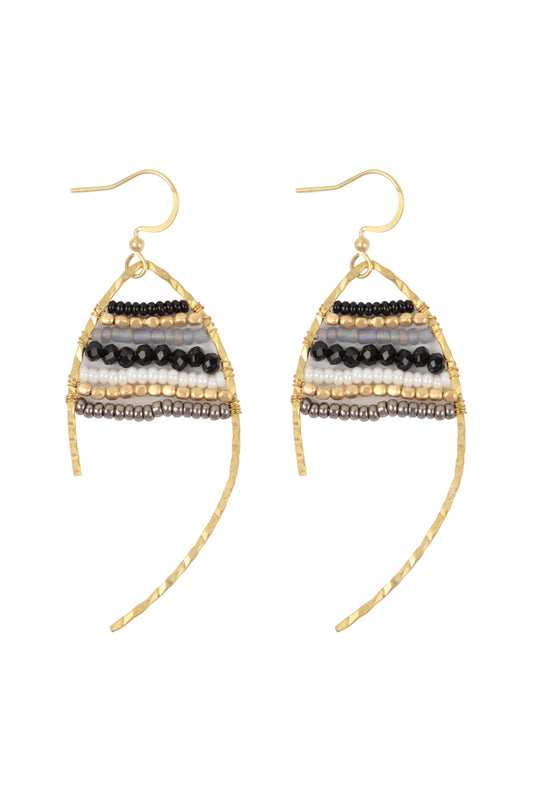 Wired Mix Beads Dangle Fish Hook Earrings Black