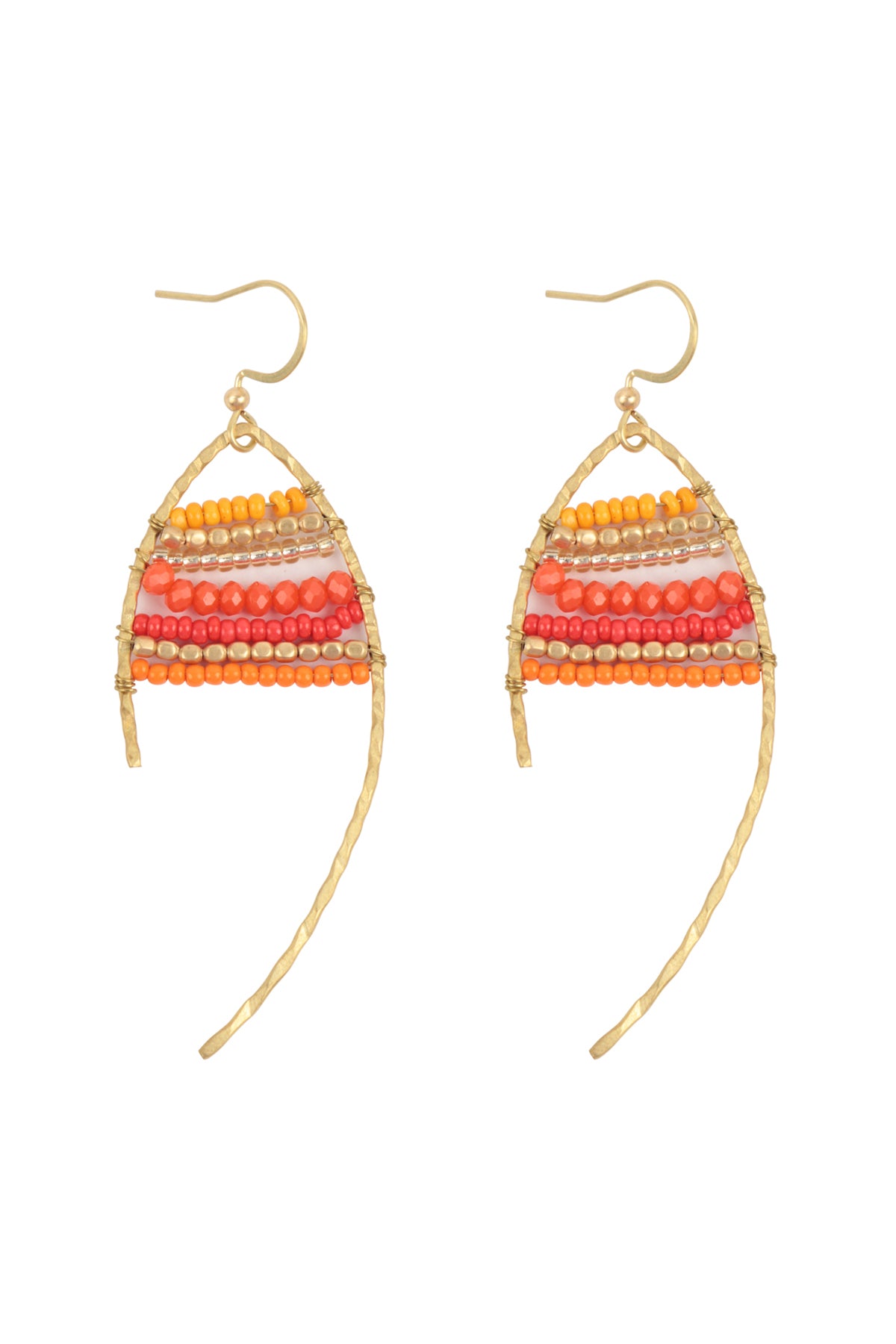 Wired Mix Beads Dangle Fish Hook Earrings Coral