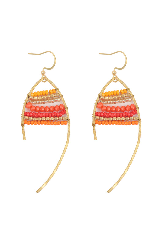 Wired Mix Beads Dangle Fish Hook Earrings Coral