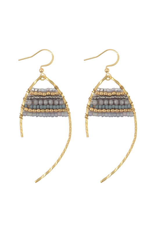 Wired Mix Beads Dangle Fish Hook Earrings Gray