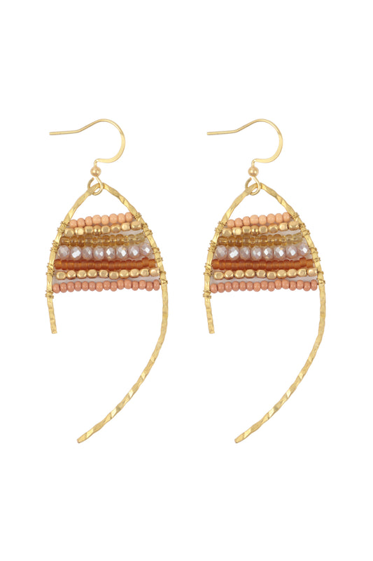 Wired Mix Beads Dangle Fish Hook Earrings Light Brown