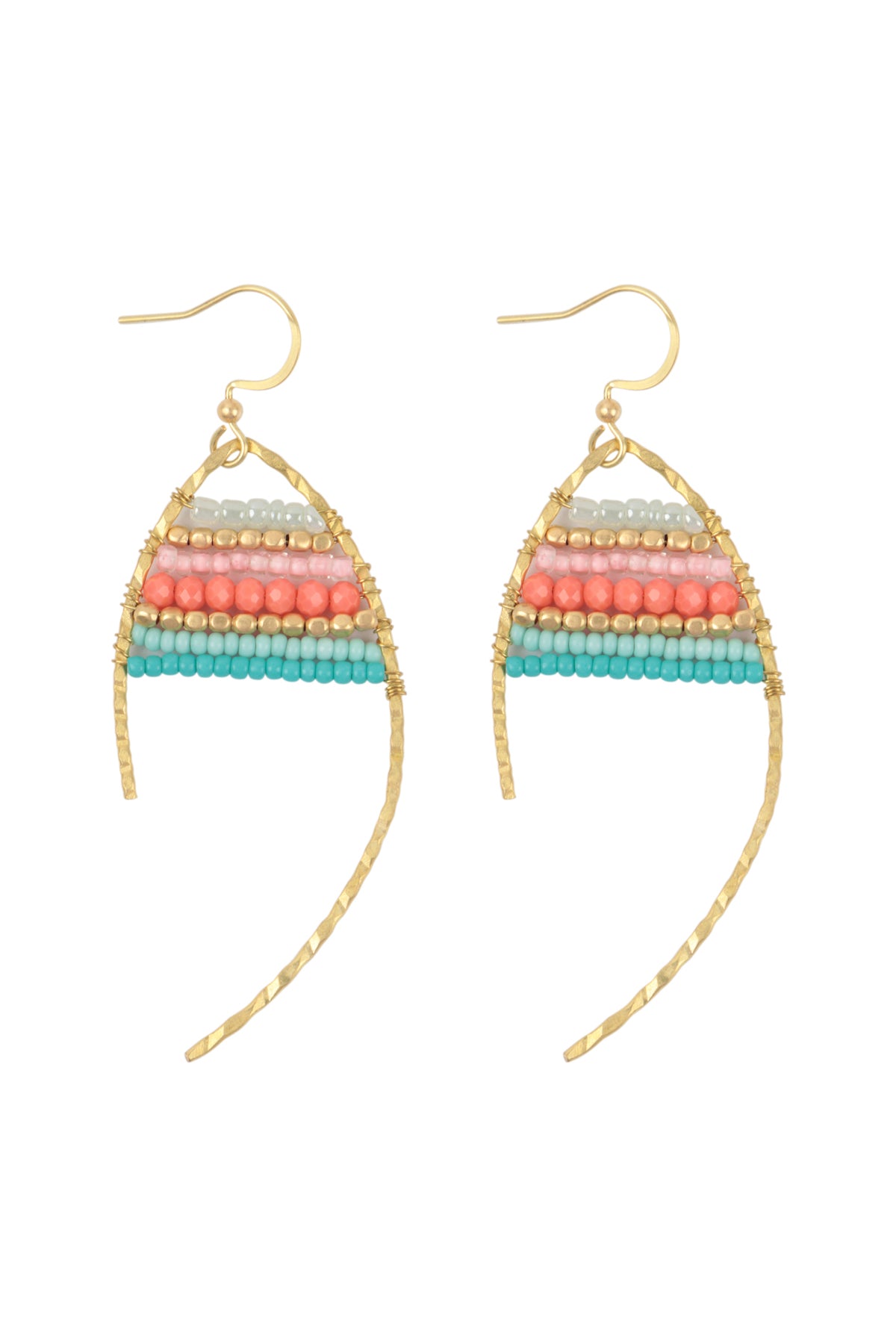Wired Mix Beads Dangle Fish Hook Earrings Mint