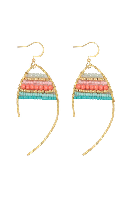 Wired Mix Beads Dangle Fish Hook Earrings Mint
