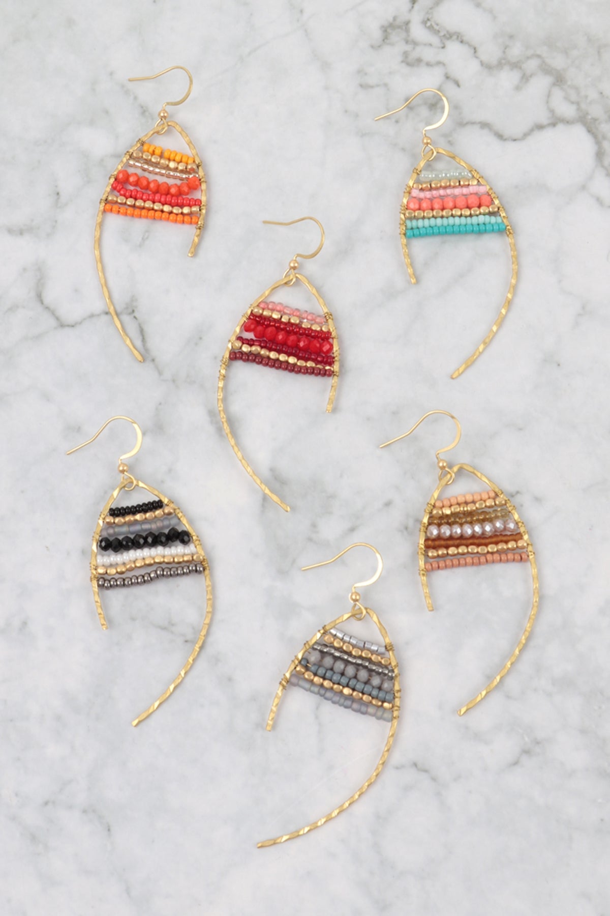 Wired Mix Beads Dangle Fish Hook Earrings
