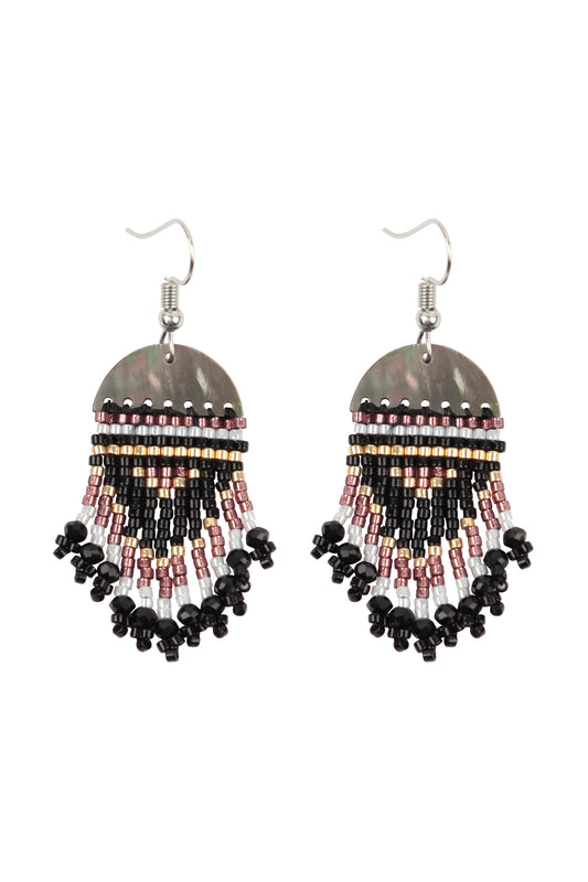 Geometric Seed Beads Fringe Dangle Hook Earrings