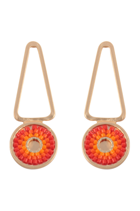 Geometric Seed Beads Drop Earrings Coral