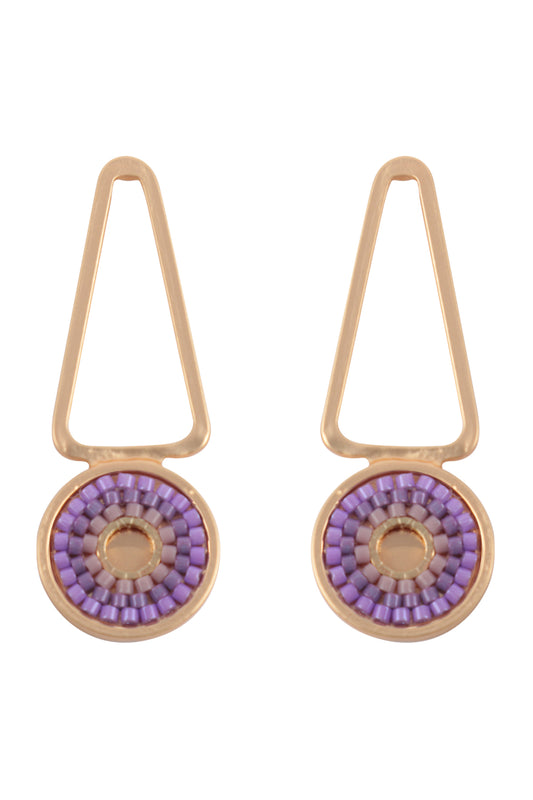 Geometric Seed Beads Drop Earrings Purple