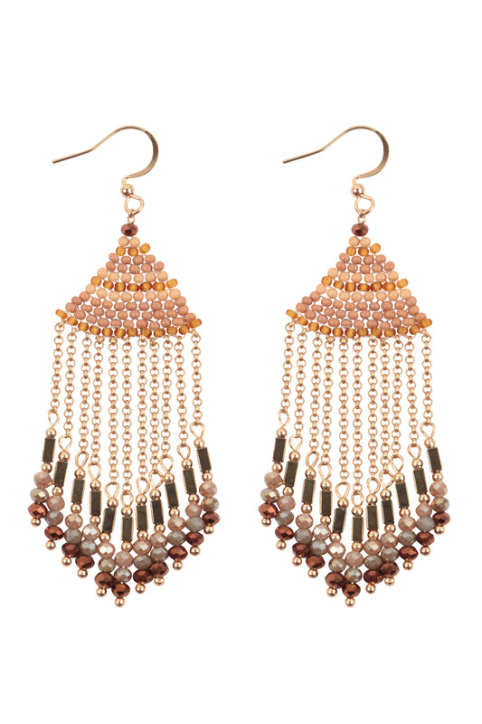 Boho Chain Fringe Drop Hook Earrings Light Brown