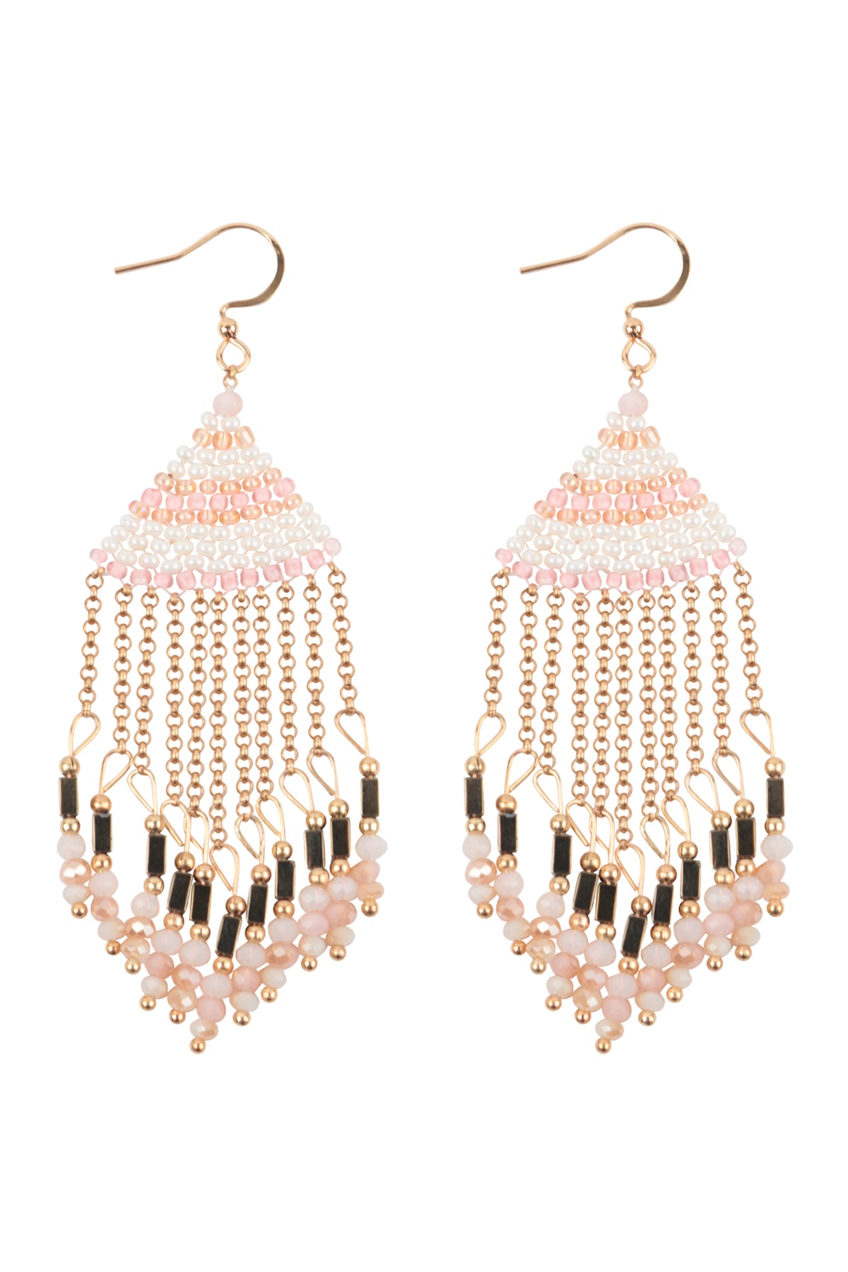 Boho Chain Fringe Drop Hook Earrings Pink